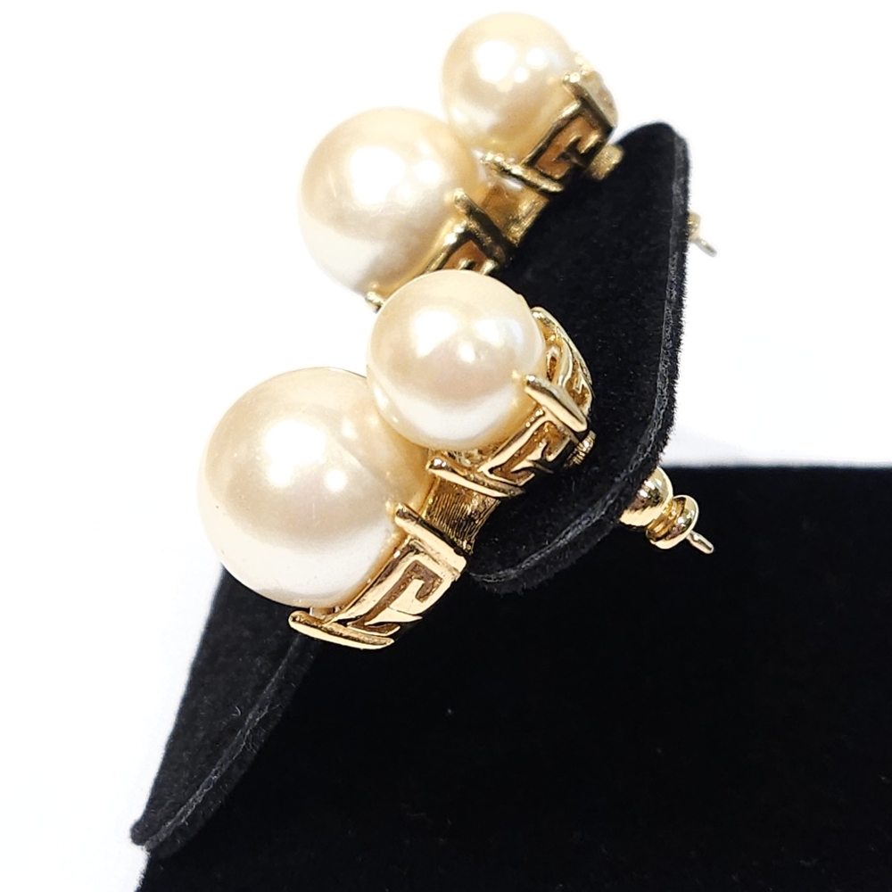 Vintage Givenchy Earrings 80s Chunky Pearl Logo Post Pierced Earrings